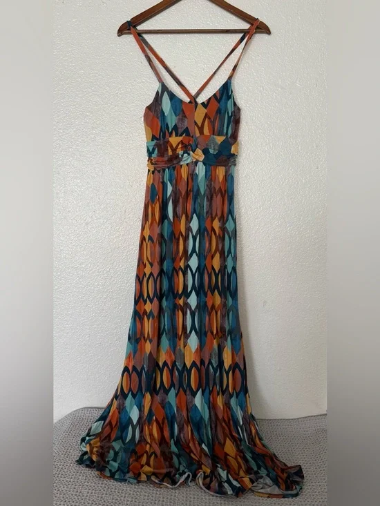 Anthropologie Maeve Boho Multi-Color Geometric Maxi Dress women’s Sz small - Picture 2 of 7